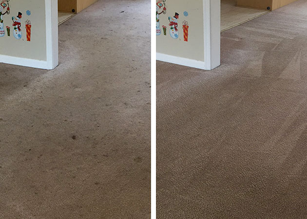 Before and after of a carpet that's been cleaned'